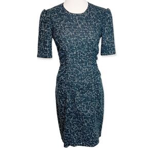 Burberry London Blue Cheetah Wool Silk Ruched Pencil Dress T17